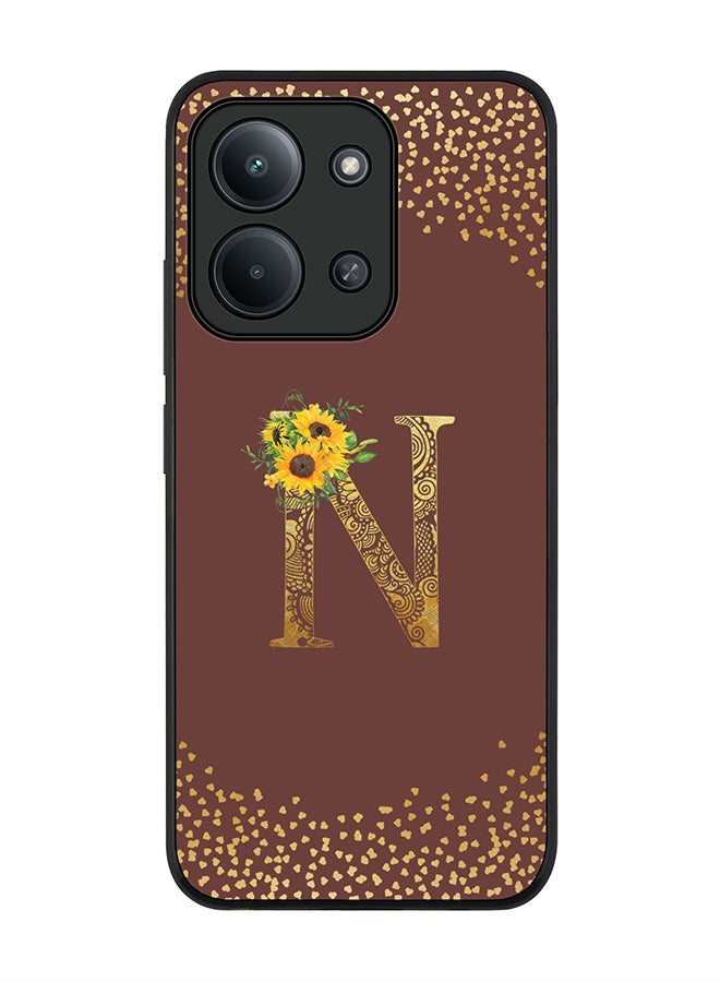 For Xiaomi Poco C85 4G Case,Slim fit Camera Protection, Shockproof Thin Phone cover  - Custom Floral Monogram - N  (Brown )